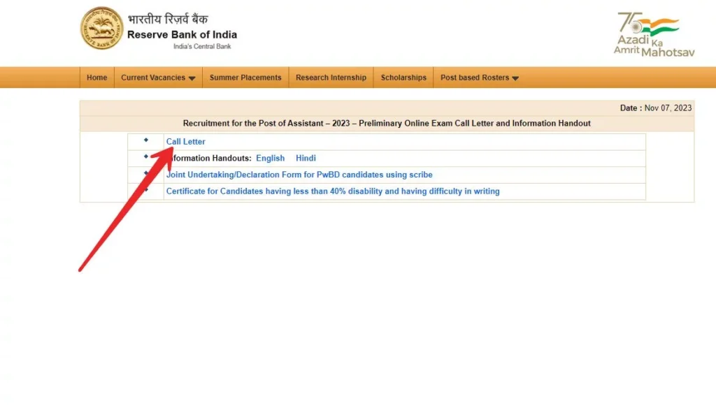 Download RBI Assistant Admit Card 2023 Step 3
