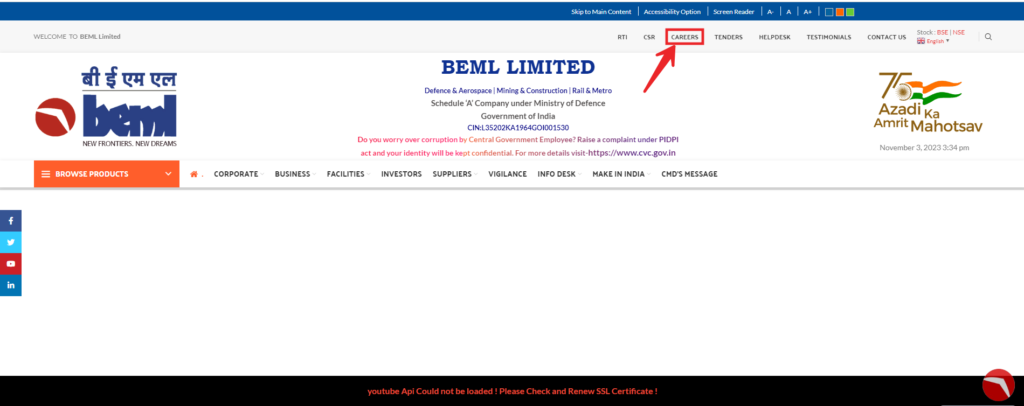 apply Online for BEML Recruitment step 1