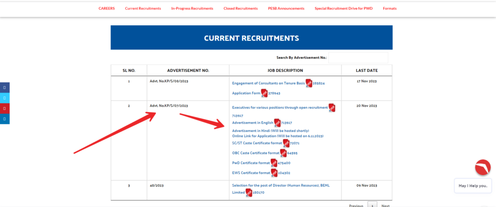 apply Online for BEML Recruitment step 3